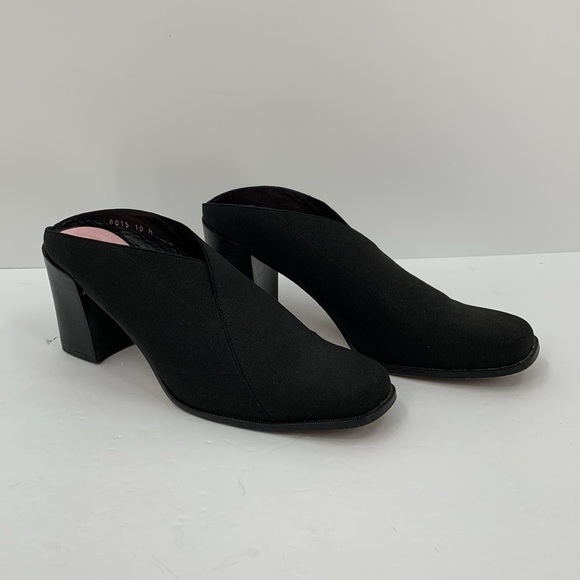 Donald Pliner slide mule black fabric block heel shoe square toe clog Y2K 10 - Picture 2 of 7